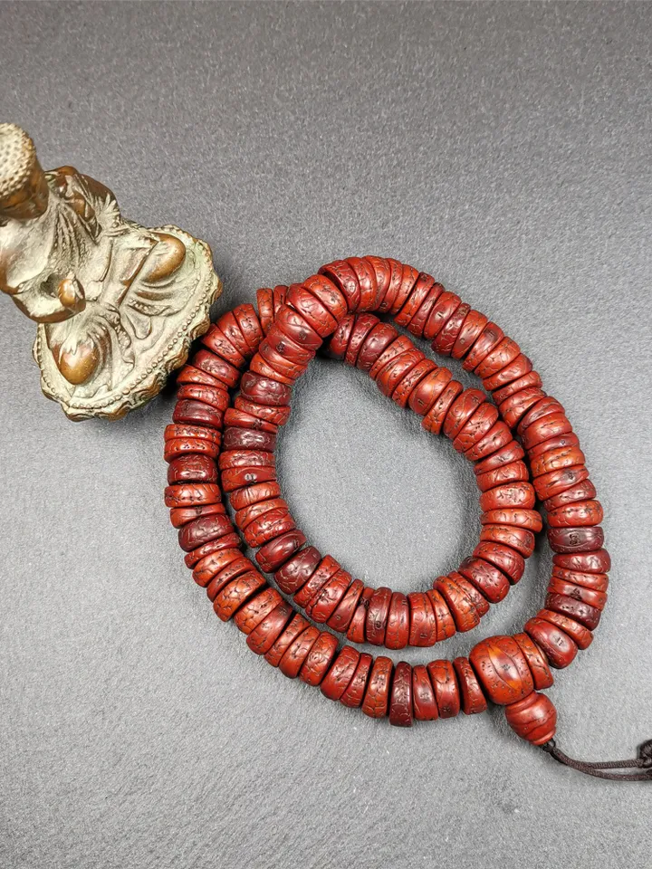 Gandhanra Antique 108 Bodhi Beads Mala,Old Prayer Beads Necklace,Diameter 14mm,Circumference 44 cm