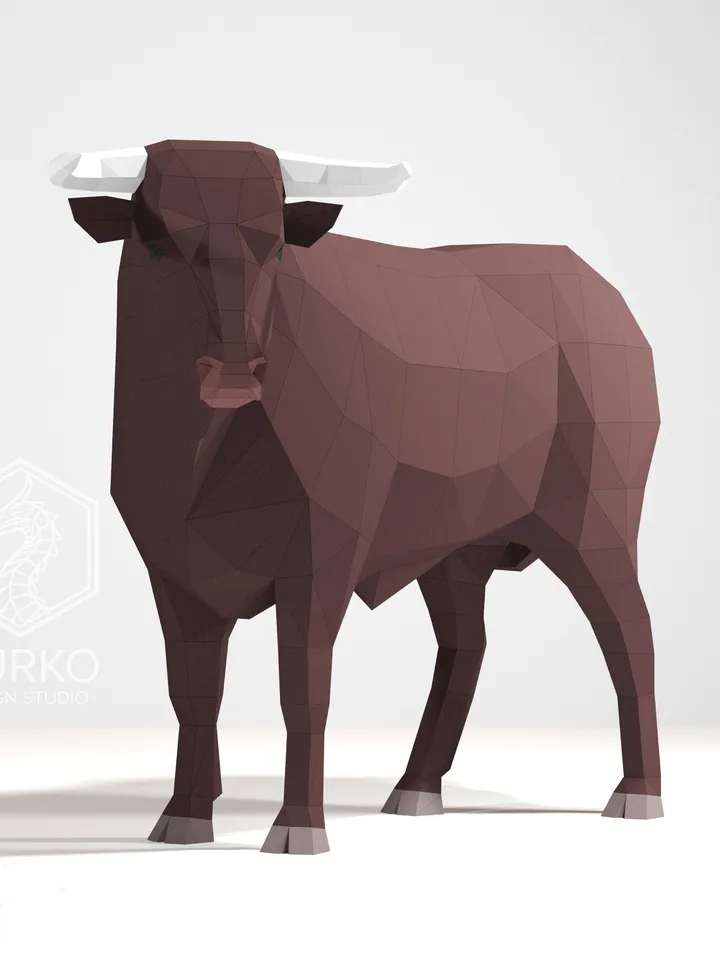 Full Length Bull Papercraft, Digital Template, PDF Download, Gurko, LowPoly, Pepakura, Origami Sculpture, Paper Party Decoration, DIY Gift