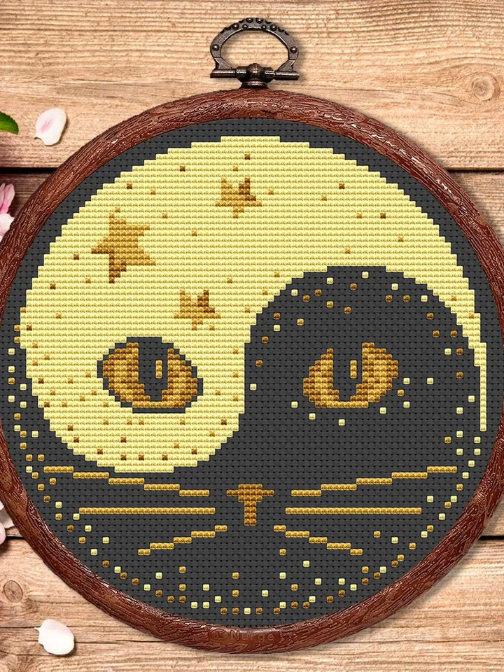 Yin and Yang Cat Cross Stitch Pattern, Cat Cross Stitch Pattern, Embroidery Yin and Yang, Animal Cross Stitch Pattern,Modern Pattern #cat002