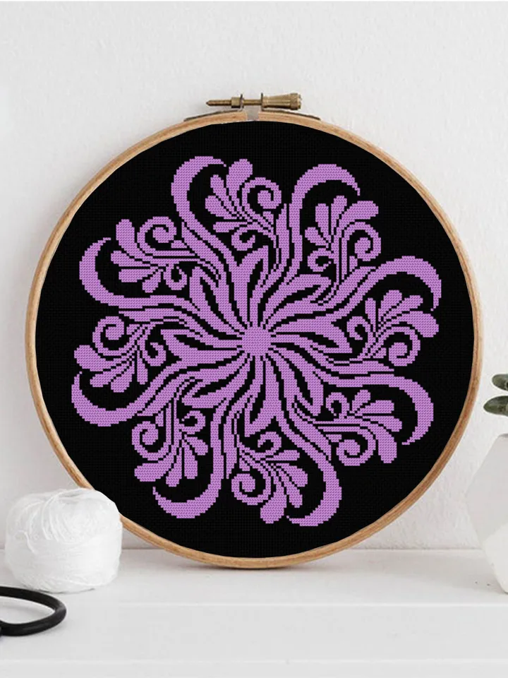 Flower mandala cross stitch pattern PDF download, Mandala ornament cross stitch chart, Floral mandala pattern digital PDF, Home decor #M239