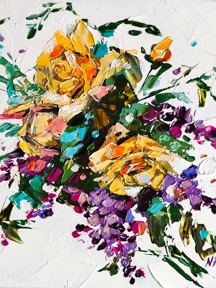 Floral painting Flower Original Art 6 by 6 Rose impasto artwork by Natalia Plotnikova