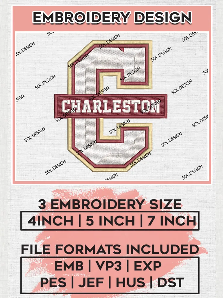 Charleston Cougars Logo Machine Embroidery Design, NCAA Charleston Cougars Embroidery Design Design files, NCAA Embroidery Designs, NCAA Machine Embroidery Designs, Digital Download