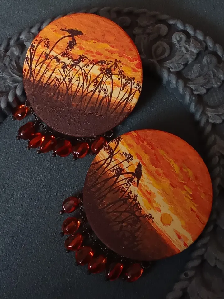 Earrings with natural amber "At sunset"