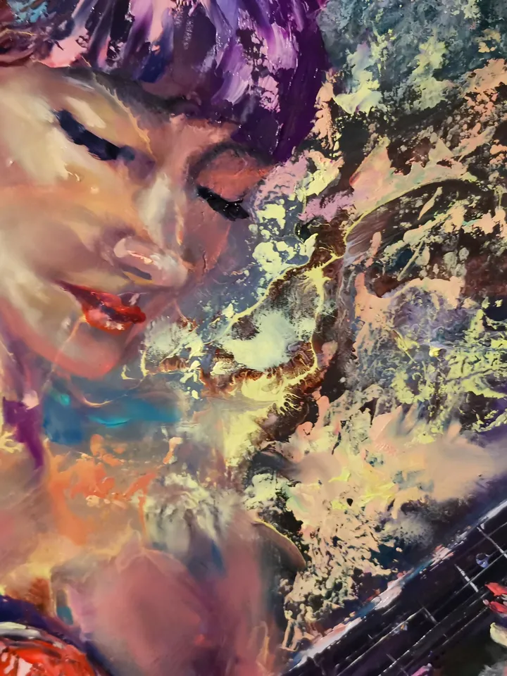 Guitar Girl Woman Art Original Large Oil Painting Soul Song Artist Svinar Oksana