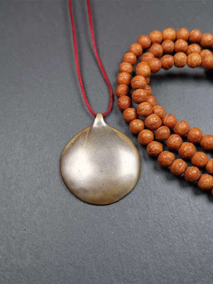 Gandhanra Vintage Tibetan Buddhist Amulet,Om Badge Pendant, Mantra of Om Mani Padme Hum, Made of Lima Brass,1.58"