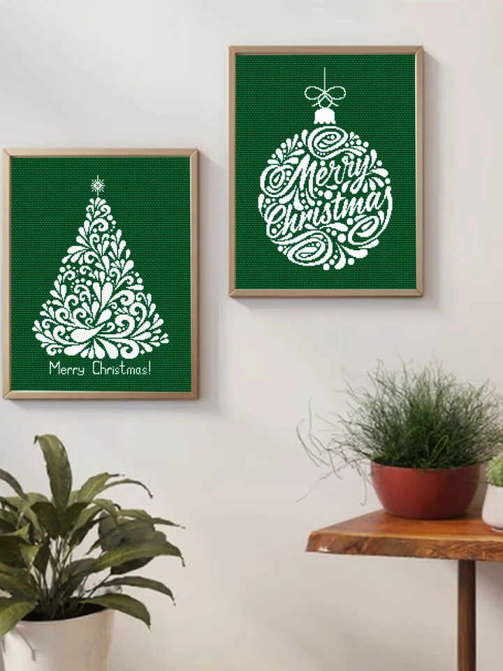 Merry Christmas cross stitch pattern download PDF, Christmas ornament cross stitch set, Winter holiday hand embroidery, Beginner stitch #S56