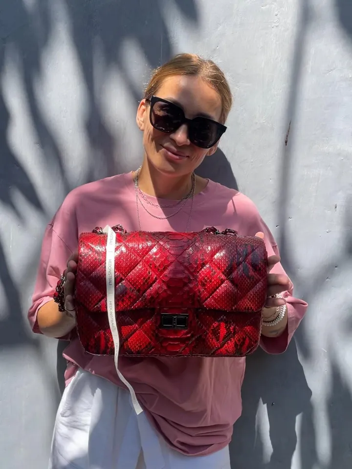 Genuine python skin classy stitched big crossbody | designer women leather handbag |red snakeprint bag | crossbody purse | gift for her