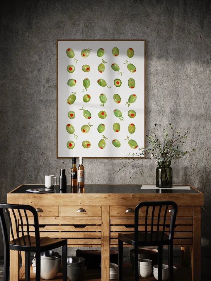 Olive Branch Watercolor Painting, Olive Wall Art, Italy Wall Art, Kitchen Poster, Green Food Art, Olive Kitchen Decor, Minimal Plant Print