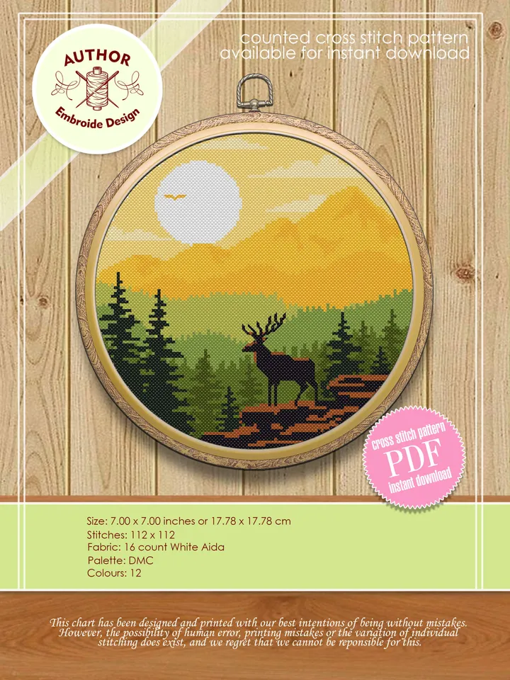 Nature cross stitch pattern download PDF Mountain landscape cross stitch National park digital PDF Forest xstitch chart DIY Home decor #L9