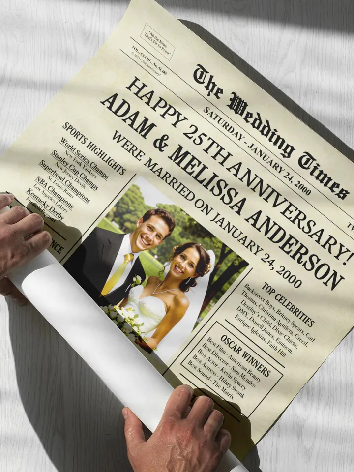 25th wedding anniversary gift for couple, 25th anniversary gifts for husband, 25 year wedding anniversary gift, 2000 anniversary newspaper