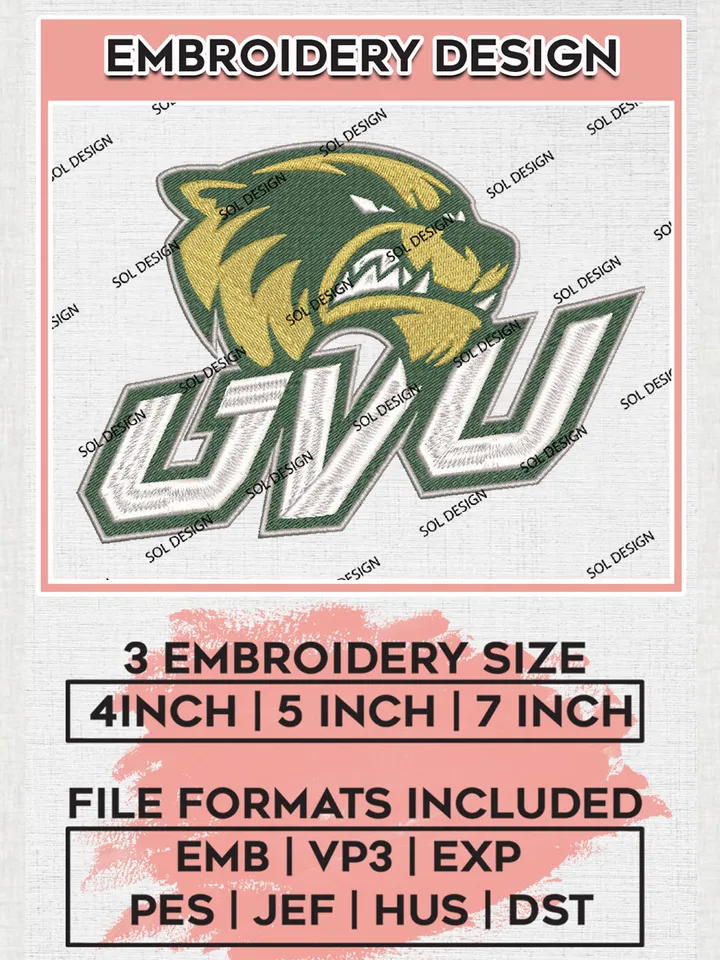 UVU Wolverines NCAA Football Team Logo Embroidery Design Files, NCAA Utah Valley Wolverines Machine Embroidery, NCAA Teams, Game Day, 3 sizes, NCAA Machine embroidery designs, Digital Download