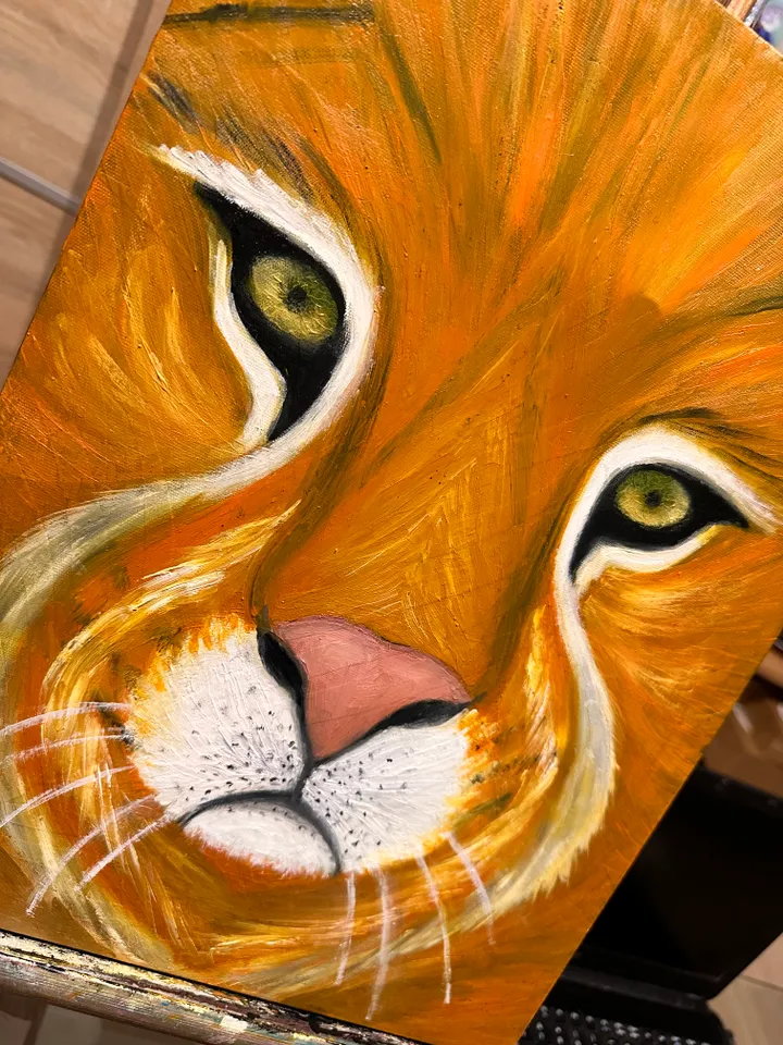 Oil Painting Portrait of a Lion Lions Wild Animals 3D Image Stretched Canvas 16x12 inches 40x30 cm New Wall Decor Unframed