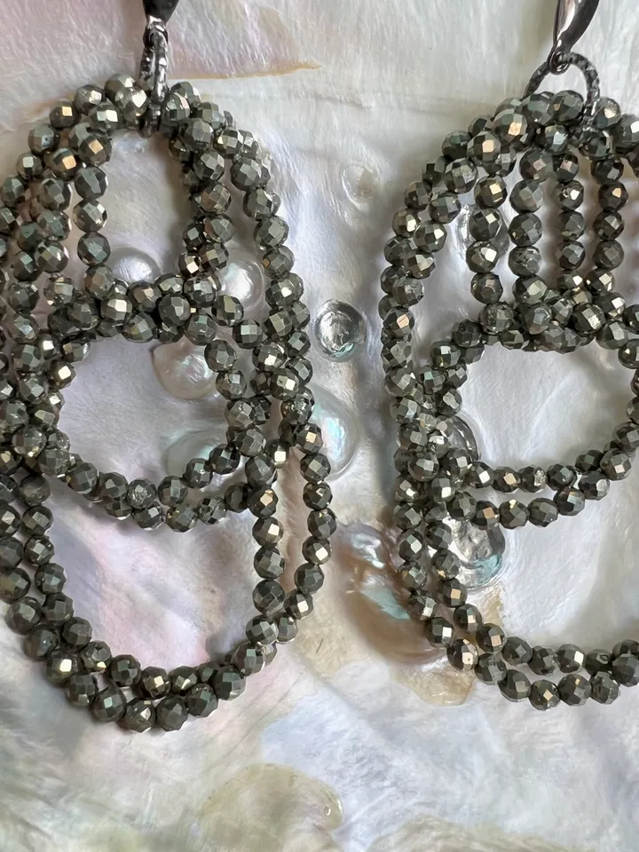 Pyrite Dangling Hoops Earrings
