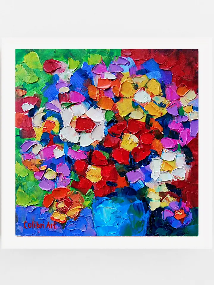 Daisy Painting Abstract Original Art Flower Painting Floral Colorful Small Art Rainbow Still Life 8"x 8" By Colibri Art