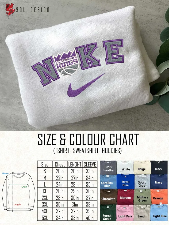 Ni.kee Sacramento Kings Team Embroidered Sweatshirt, NBA Kings Basketball Team Embroidered T Shirt, NBA Team Embroidered Sweater, NBA Sacramento Kings Shirt, Basketball Team Embroidered Hoodie
