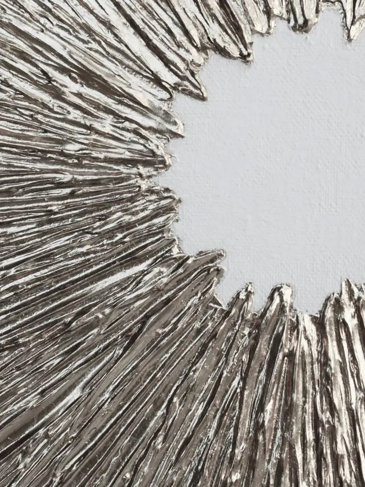 Silver and White Abstract Painting Silver Sun Original Art Textured artwork | Living room wall decor Above couch art