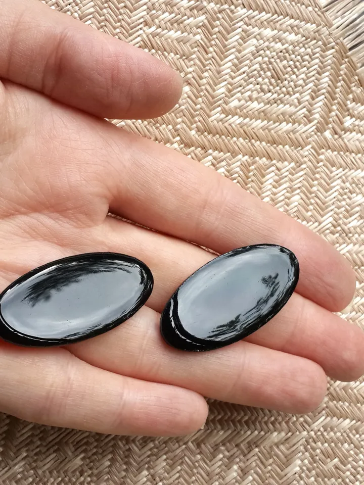 Wooden Earrings, Black Earrings, Oval Earrings, Big Earrings, Lightweight Earrings