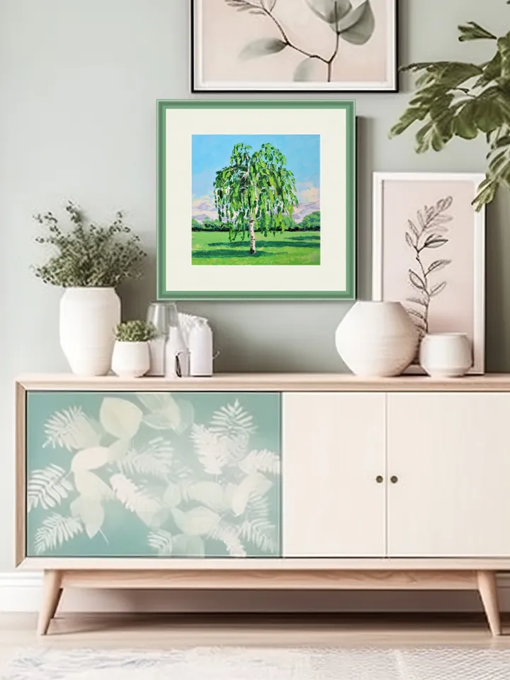 Original Oil Painting Birch Tree Created with Palette Knife Technique Artwork