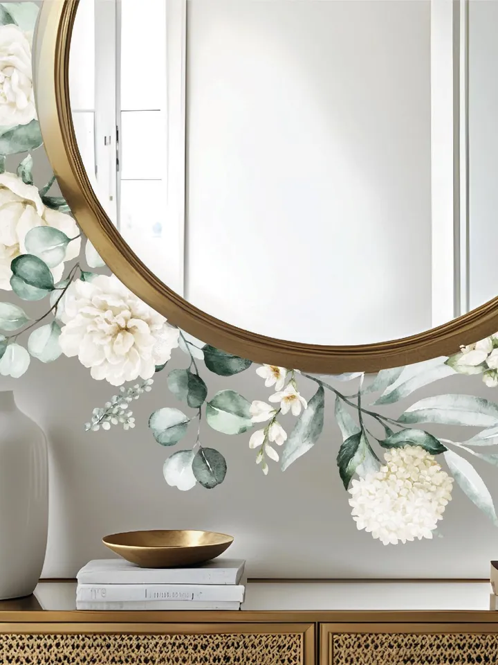 Mirror Flowers Wall Decals Stickers el128