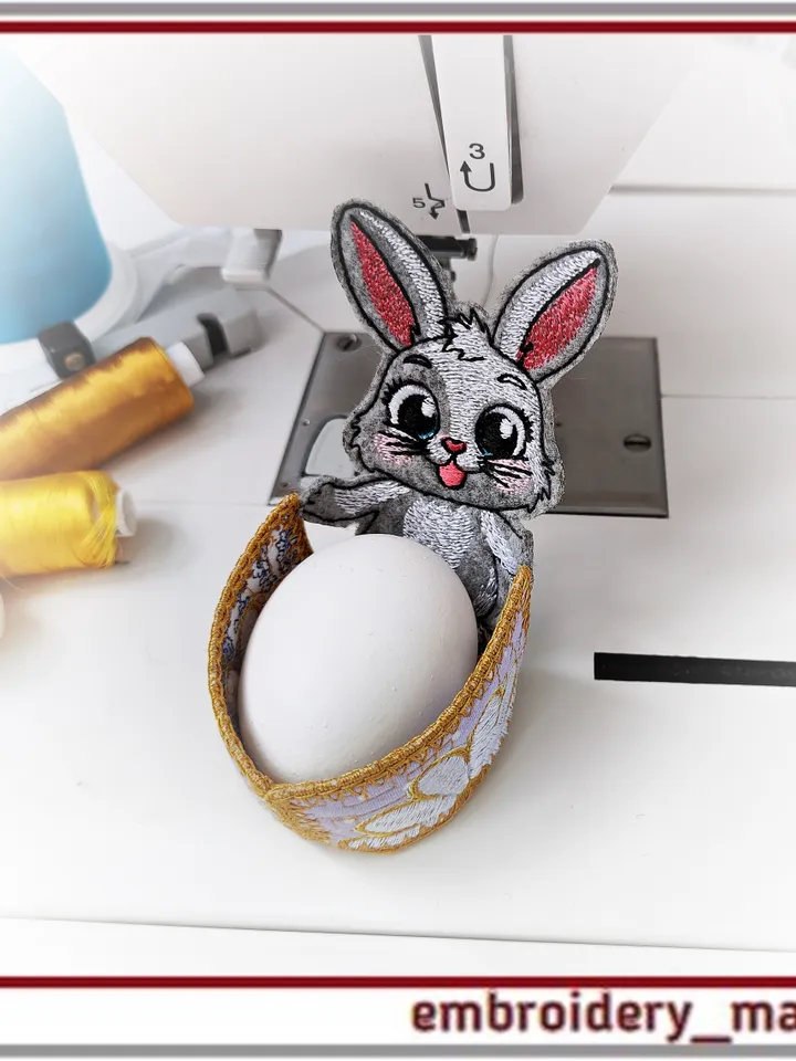 In the hoop embroidery design Easter egg basket Bunny