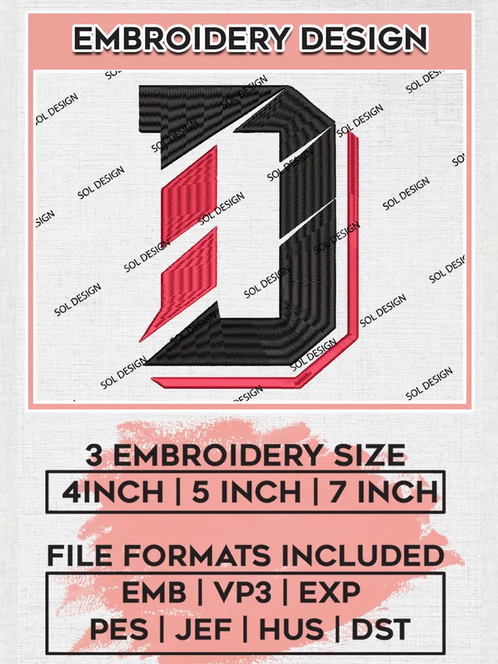 NCAA Davidson Wildcats Team Letter Logo Embroidery Design Files, NCAA Davidson Wildcats Machine Embroidery, NCAA Teams, 3 sizes, NCAA Machine embroidery designs, Digital Download