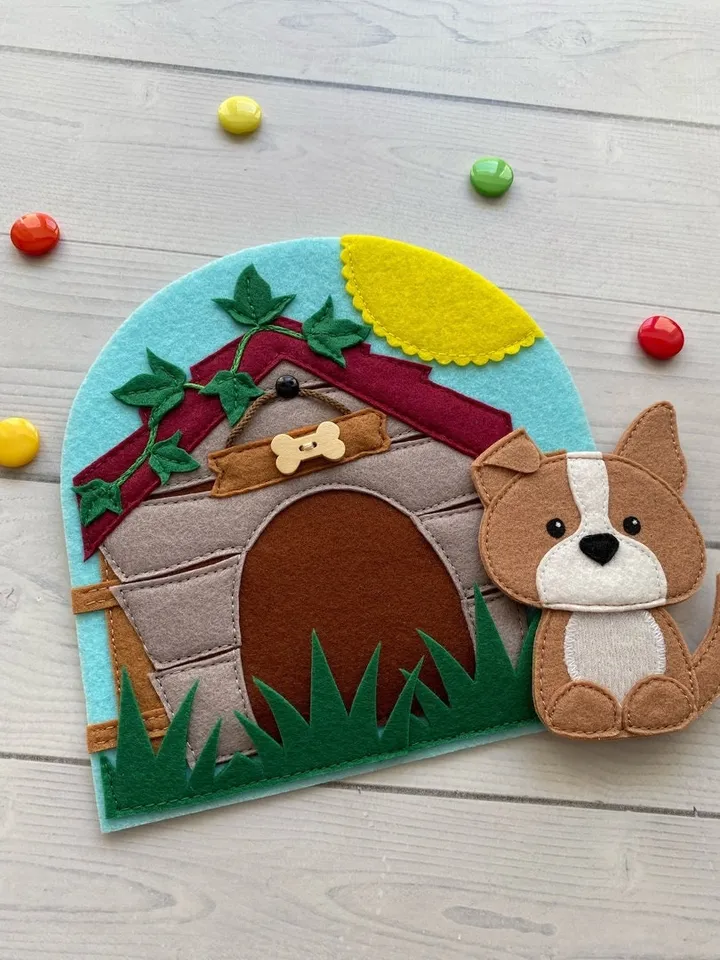 Felt Dog house pattern pdf, Quiet book Dollhouse pattern, Pet Felt book pattern svg, Felt dog Pattern, Busy book pattern for girl