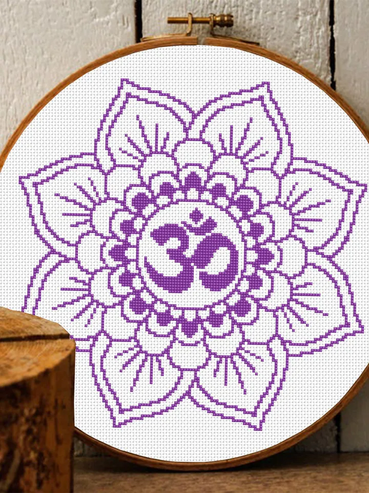 Mandala Om cross stitch pattern download PDF Meditation yoga cross stitch Chakra embroidery beginners Floral mandala digital xstitch #M152