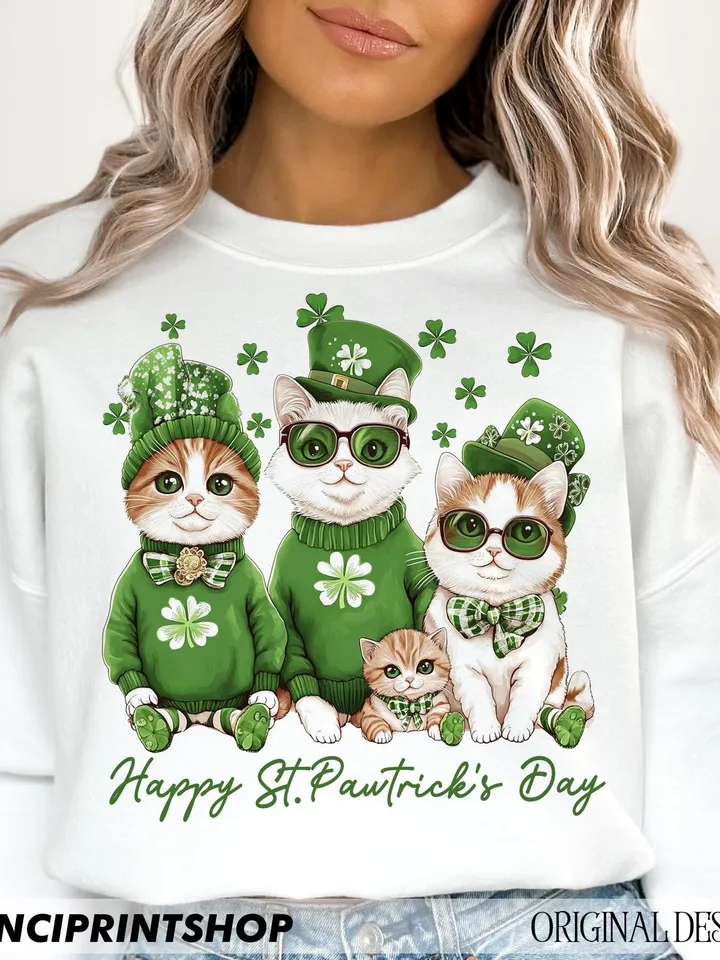 Happy St Pawtrick's Day png, St Pawtrick's Cats png, Funny St Patrick's png, St Patrick's Day png, Irish Shamrock png, Cat lover png,cat png