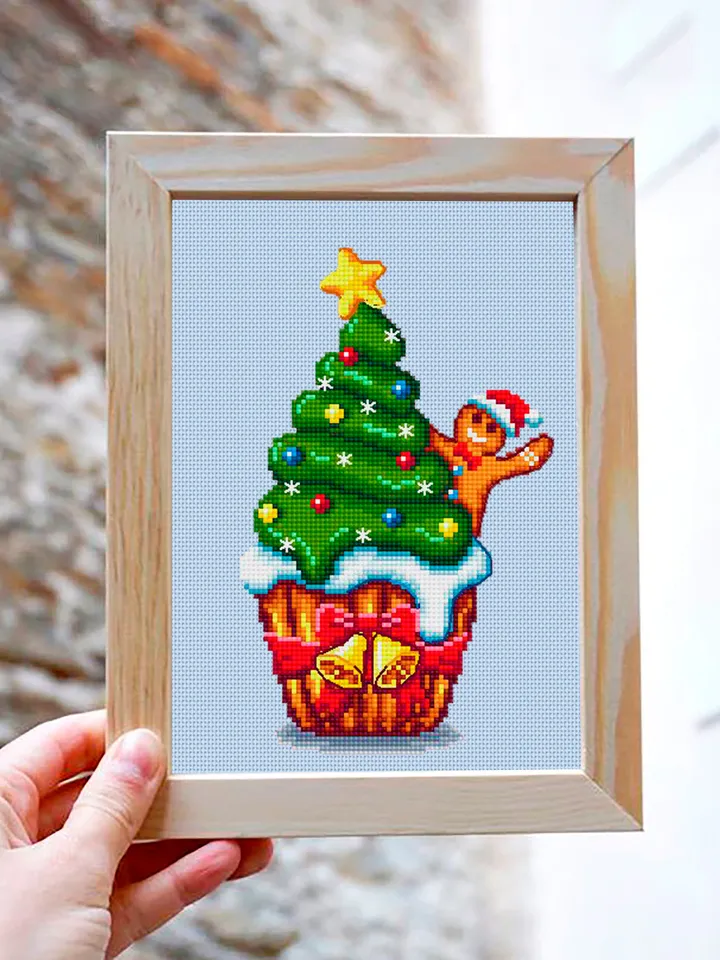 Christmas cupcake cross stitch pattern download PDF Winter holiday cross stitch chart Christmas pattern digital Kawaii christmas stitch #N37