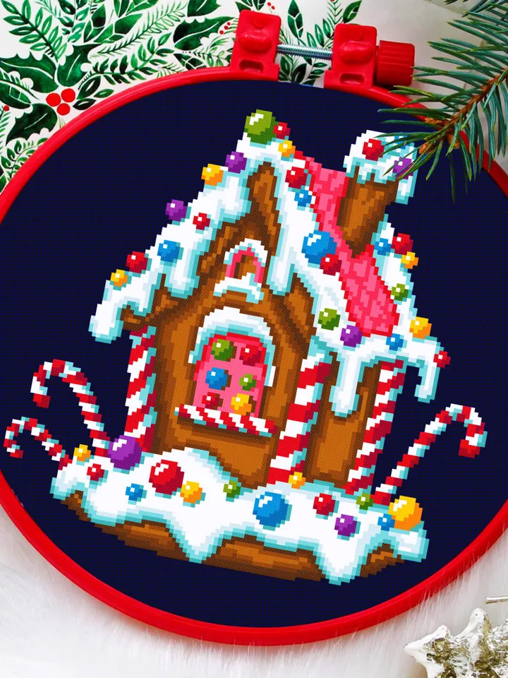 Gingerbread house cross stitch pattern download PDF Christmas pattern digital PDF Gingerbread cookies cross stitch chart Happy New Year #N39