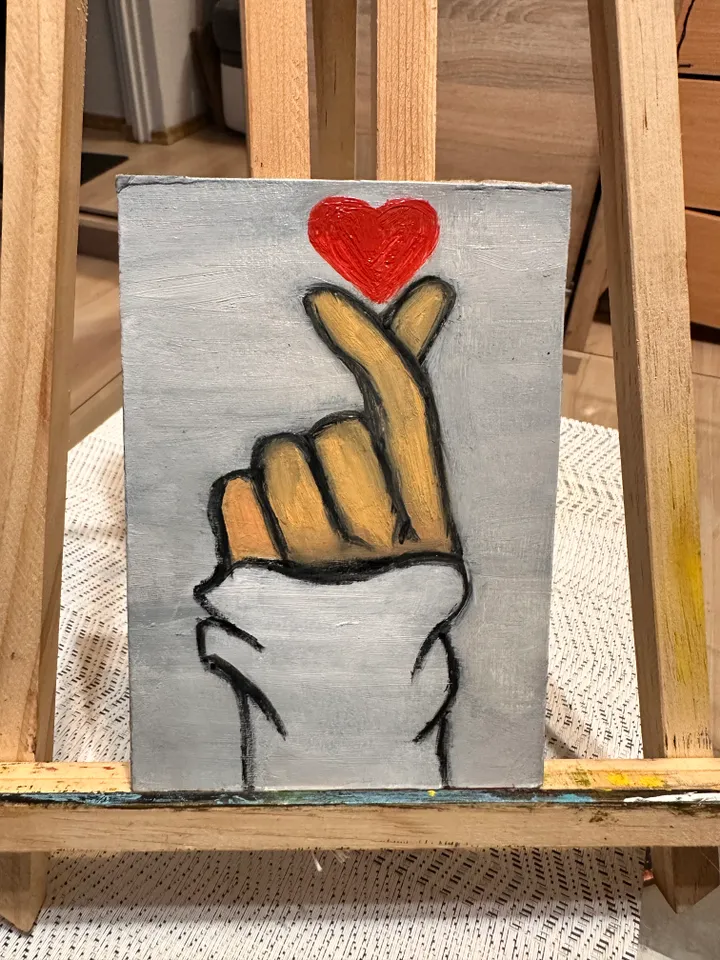 Oil Painting Female Hand Sign ,,Heart,, Figurative People Cardboard 6x4 inch 15x10 cm Miniature Wall Decor Gift