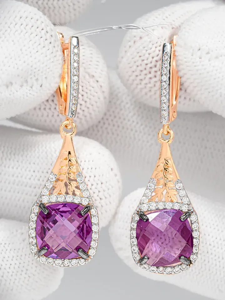 Earrings jewelry Silver gold plated 925 assay value with alexandrite