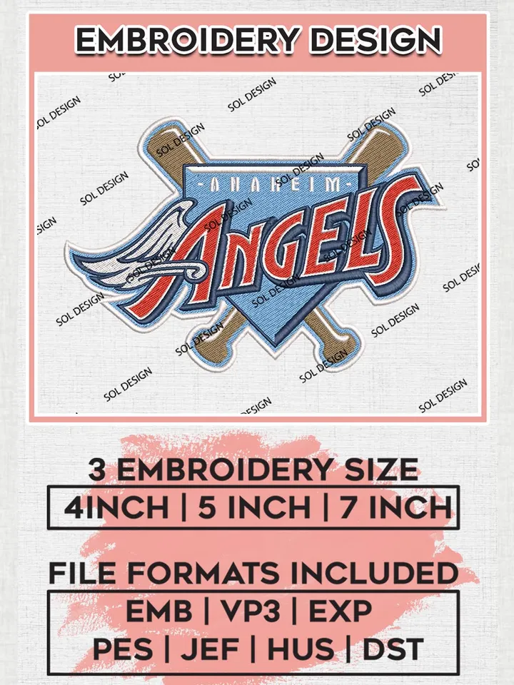 MLB Los Angeles Angels Logo Embroidery Design Files, MLB Los Angeles Angels Team Embroidery, MLB Teams, 3 sizes, MLB Machine embroidery designs, Digital Download