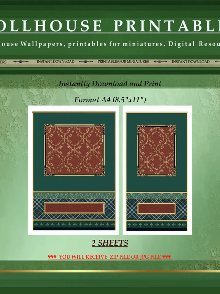 Wallpapers- Set 18-v3 | Printables for Dollhouses and Unique Miniature Projects | Digital Downloads | in Scale 1/12th
