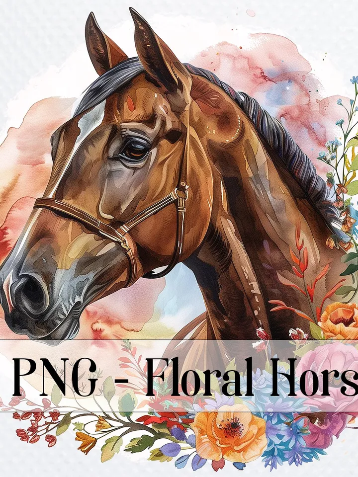 10 Floral Horses PNG bundle, Printable Watercolor Floral Horses Clipart for sublimation, Digital download, junk journals, stickers clip art