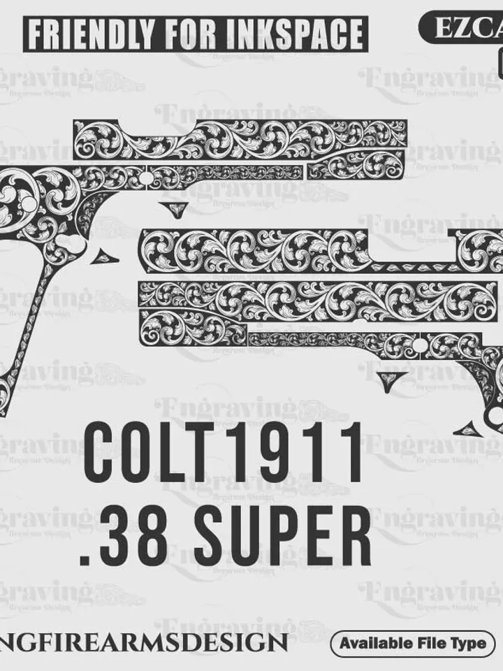 Colt1911 38 Super Scroll Design Svg,lasercut,laserengraving,fiberlaser,engravingfiles,laserpattern,engravingdesign,engravingpattern,metalart