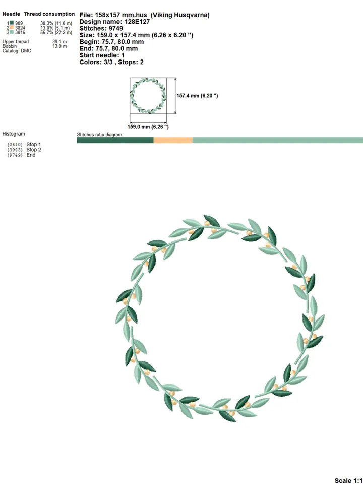 Leaf wreath embroidery design Machine embroidery pattern 3 sizes, Circle frame embroidery files, Floral wreath embroidery designs #R47