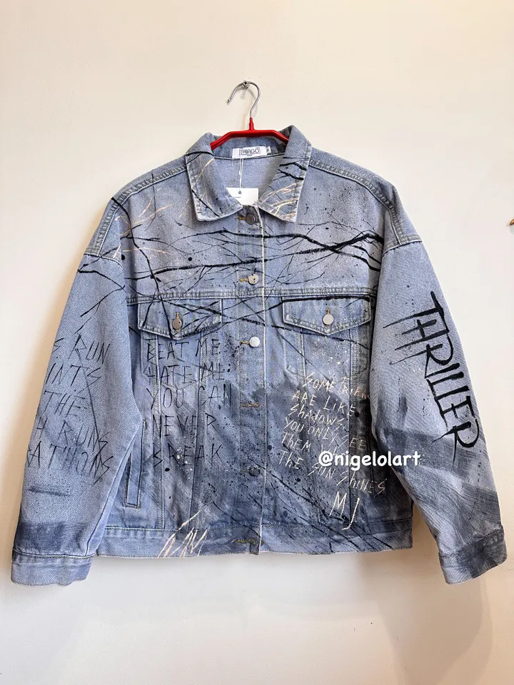 Painted denim jacket Thriller Michael Jackson Custom gifts Blue denim jacket King of pop mj Dangerous Smooth Criminal