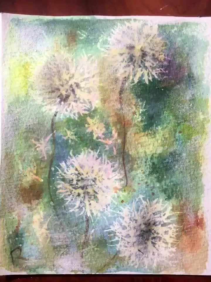Dandelion fields original watercolour painting,flowers watercolour painting,floral landscape,small painting gift,wall hanging decoration
