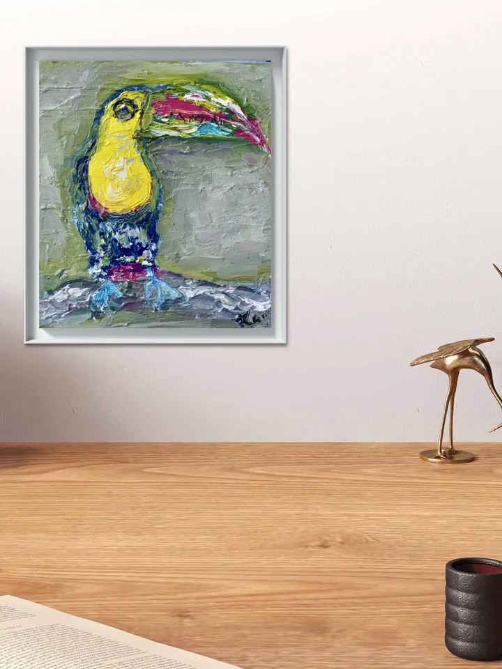 Parrots diptych ,original oil painting on stretched canvas, gift, home decoration,exotic birds painting,small painting wedding gift.