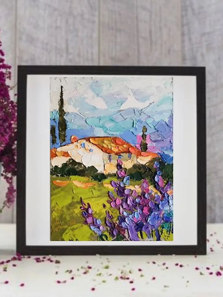 Toscana Painting Lavender Field Original Art Wall Decor Oil Painting by Verafe
