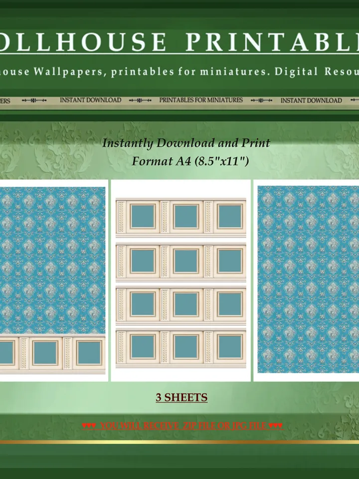 Wallpapers- Set 5-v3 | Printables for Dollhouses and Unique Miniature Projects | Digital Downloads | in Scale 1/12th