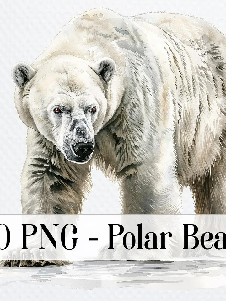 10 Polar Bear PNG Clipart Bundle, Printable Watercolor Sublimation clipart, Digital download, High resolution, Paper crafts, junk journals