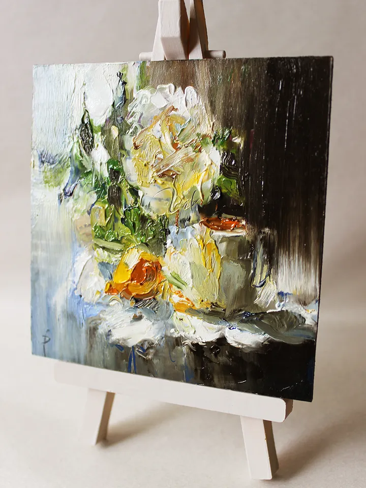Still life with peony and cup of tea