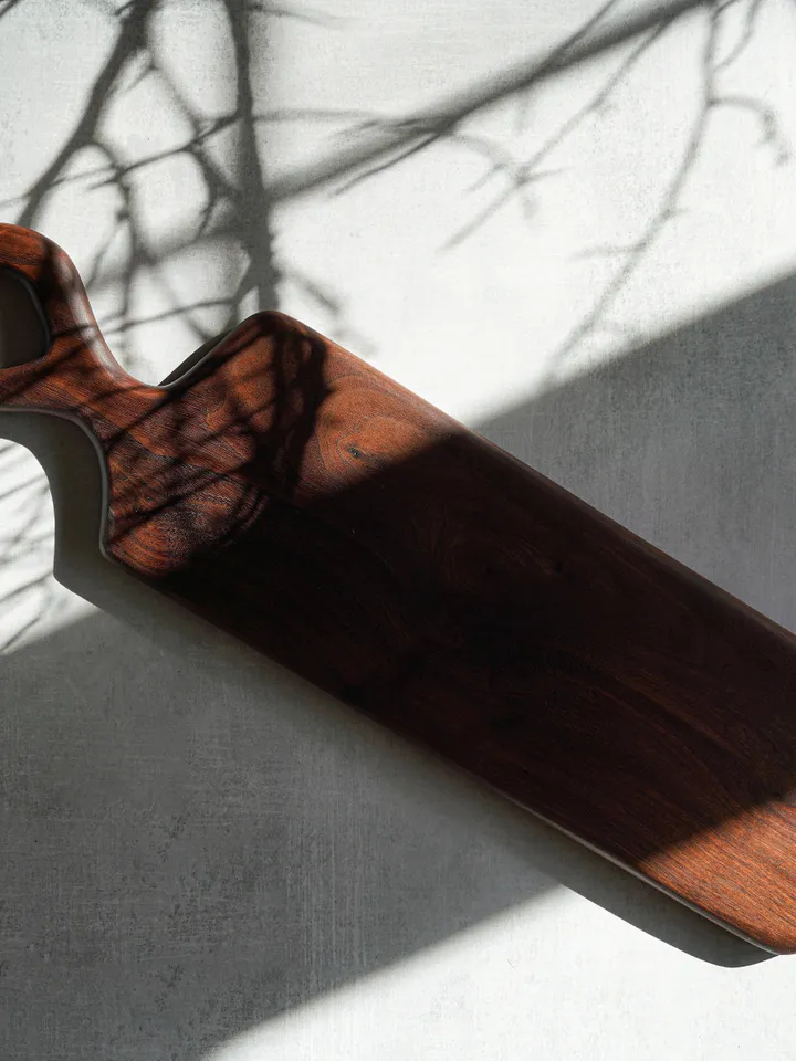 Organic Shaped Wood Serving Board with Handle - carved by hand - offered in local Pennsylvania Walnut, Sycamore, Maple - Long Serving Board
