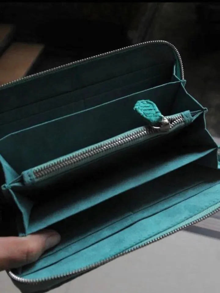 Turquoise Genuine Python Unisex Wallet | Blue Leather Wallet Handmade | Snake print Accessories | Tiffany colour Woman Wallet Exotic Leather