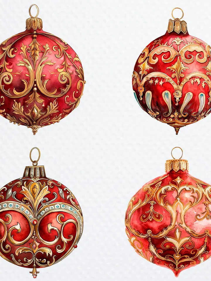 20 Red Bauble PNG Bundle, Christmas Bauble Printable Watercolor clipart for sublimation, Digital download, High Quality, Paper craft
