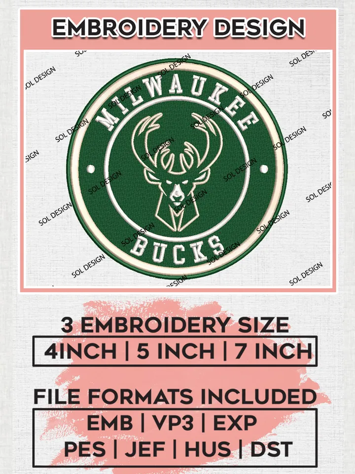 Milwaukee Bucks NBA Basketball Team Logo Embroidery Design, NBA Milwaukee Bucks Logo Embroidery Files, Basketball Team Machine Embroidery, Machine Embroidery Design