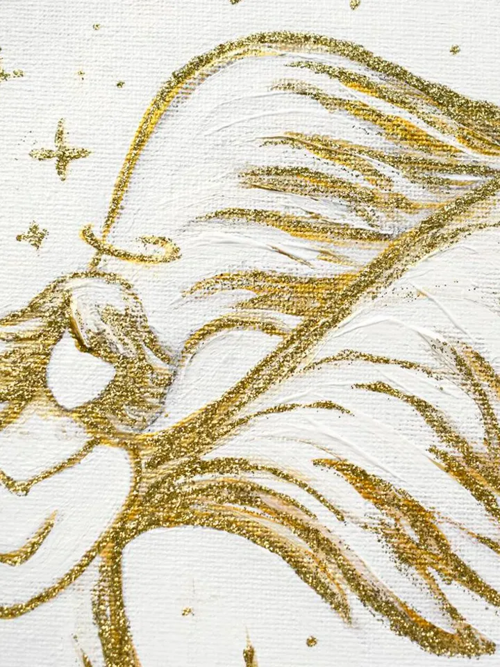 Angel painting Original art Gold and Silver Artwork Gold Angel Wall Art Home Decor