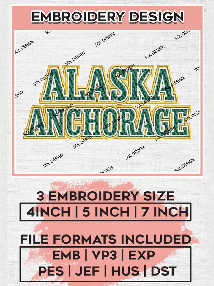 NCAA Alaska Anchorage Team Writing Logo Embroidery Design Files, NCAA Alaska Anchorage Seawolves Machine Embroidery, NCAA Teams, 3 sizes, NCAA Machine embroidery designs, Digital Download